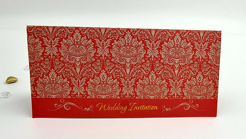 Close-up detail of ABC 443 Invitation, highlighting the gold letterpressed 'Wedding Invitation' text at the bottom center, adding a luxurious touch to the design