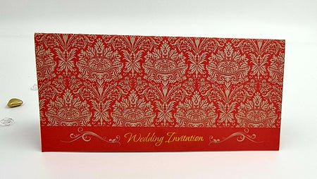 Close-up detail of ABC 443 Invitation, highlighting the gold letterpressed 'Wedding Invitation' text at the bottom center, adding a luxurious touch to the design