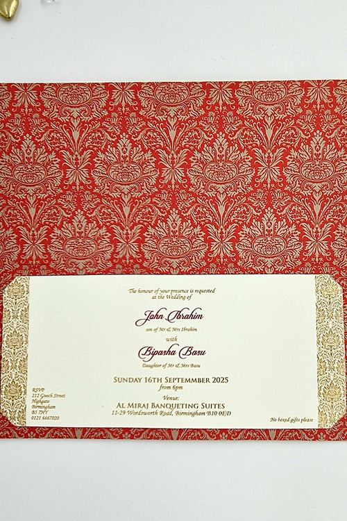Load image into Gallery viewer, Traditional Damask Red Wedding Invitation ABC 443
