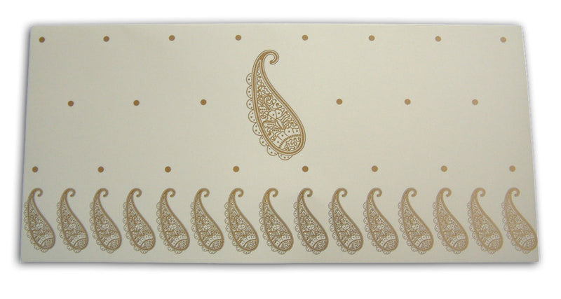 Asian Indian style paisley dots cream Invitation card with a gold overprint ABC 450