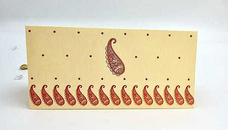 Asian Indian style paisley dots cream Invitation card with a red overprint ABC 451