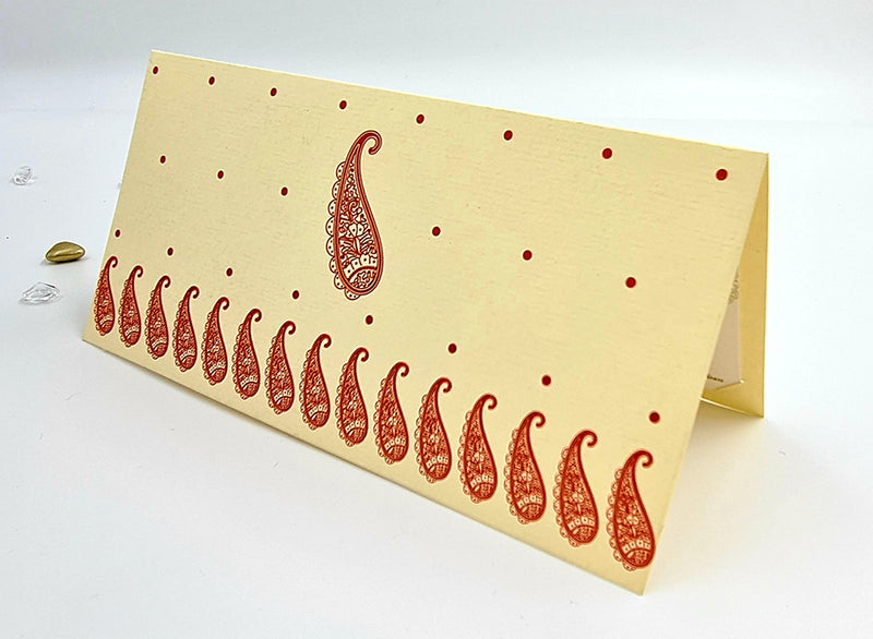 Asian Indian style paisley dots cream Invitation card with a red overprint ABC 451