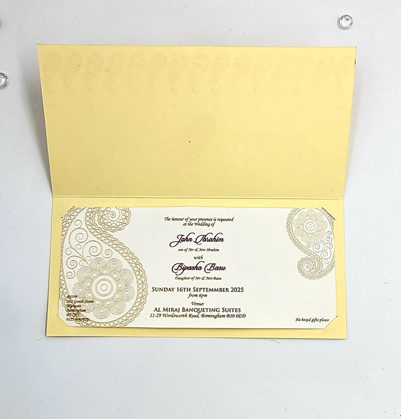 Asian Indian style paisley dots cream Invitation card with a red overprint ABC 451