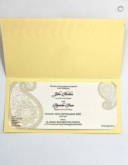 Asian Indian style paisley dots cream Invitation card with a red overprint ABC 451