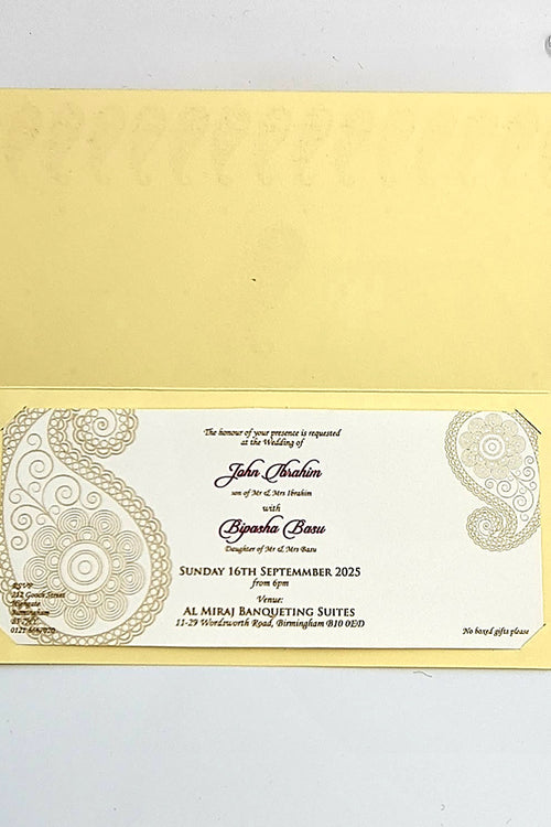 Load image into Gallery viewer, Asian Indian style paisley dots cream Invitation card with a red overprint ABC 451
