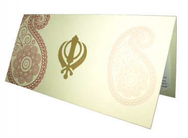 Traditional cream paisley Sikh khanda invitation cards ABC 454
