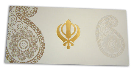 ABC 455 Traditional cream paisley sikh khanda invitation cards