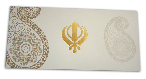 Load image into Gallery viewer, ABC 455 Traditional cream paisley sikh khanda invitation cards
