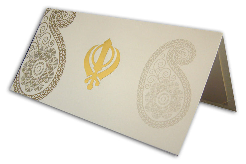 ABC 455 Traditional cream paisley sikh khanda invitation cards