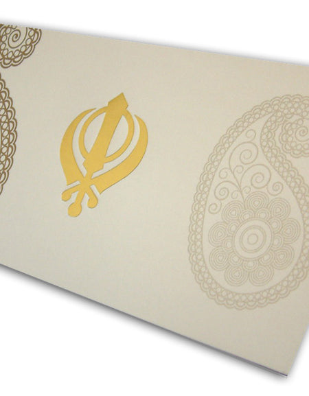 ABC 455 Traditional cream paisley sikh khanda invitation cards