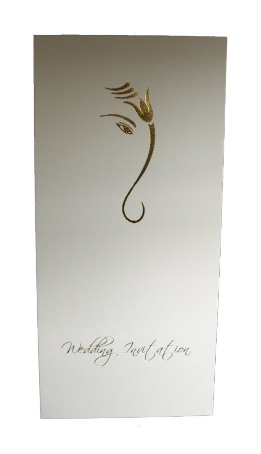 White and gold letterpressed Hindu Ganesh wedding invitations ABC 461