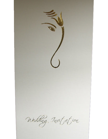 White and gold letterpressed Hindu Ganesh wedding invitations ABC 461