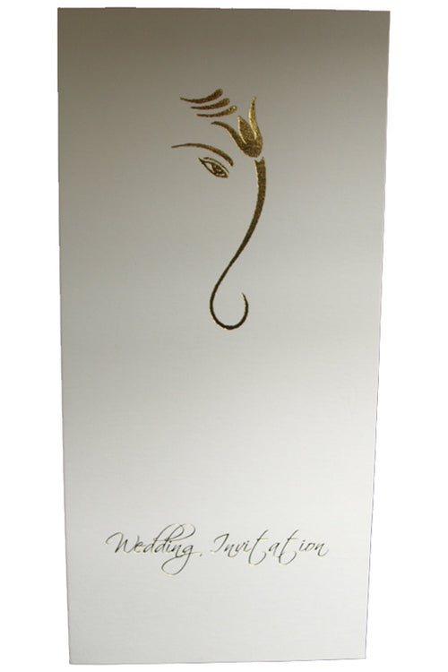 Load image into Gallery viewer, White and gold letterpressed Hindu Ganesh wedding invitations ABC 461
