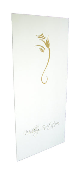 White and gold letterpressed Hindu Ganesh wedding invitations ABC 461