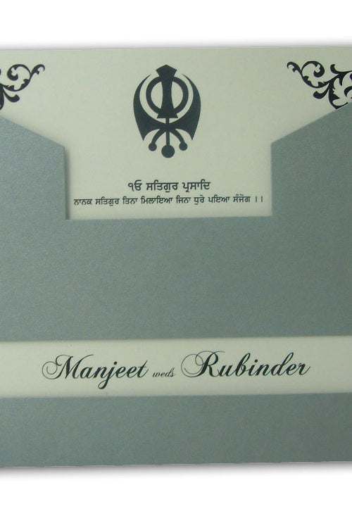 Load image into Gallery viewer, ABC 465 Pearlescent silver designer pocket sleeve sikh invitations
