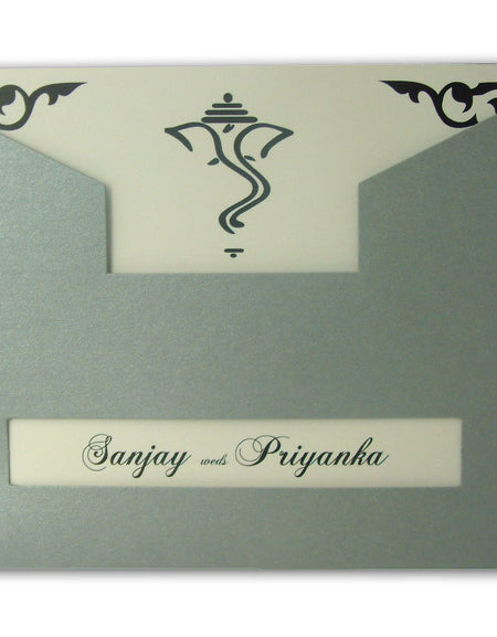 ABC 466 antique silver sleeve Hindu invitation