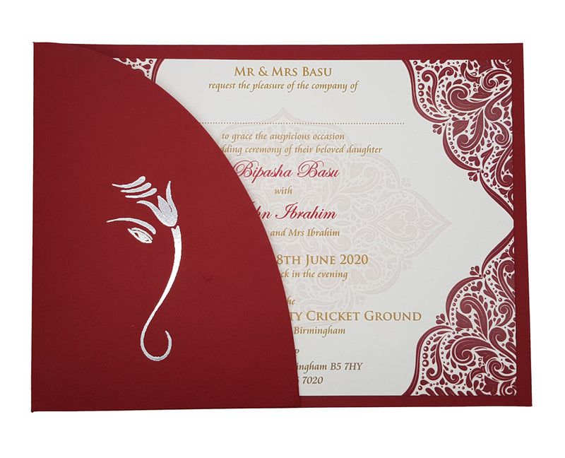 Red heritage pocketfold Hindu invitation ABC 473