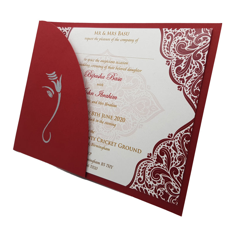 Red heritage pocketfold Hindu invitation ABC 473