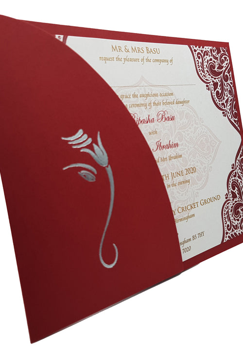 Load image into Gallery viewer, Red heritage pocketfold Hindu invitation ABC 473
