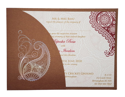 Load image into Gallery viewer, Indian Paisley Chocolate brown Pocket Celebration invitation ABC 510
