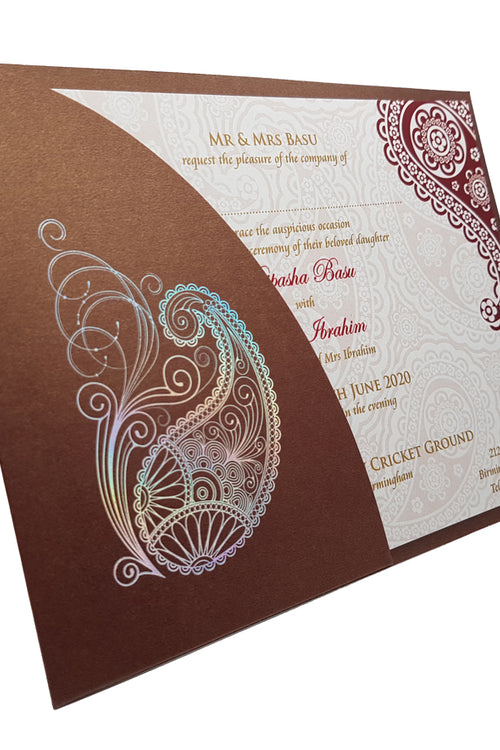 Load image into Gallery viewer, Indian Paisley Chocolate brown Pocket Celebration invitation ABC 510
