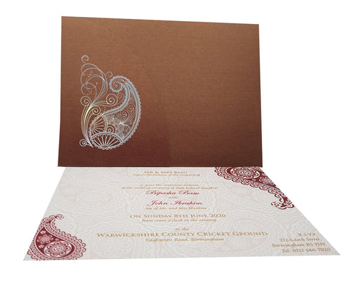 Load image into Gallery viewer, Indian Paisley Chocolate brown Pocket Celebration invitation ABC 510
