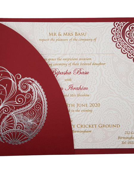 Scarlet Letter-pressed Paisley Invitation - ABC 511