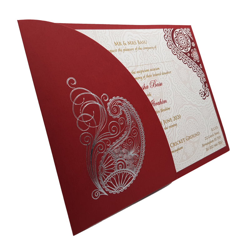 Scarlet Letter-pressed Paisley Invitation - ABC 511