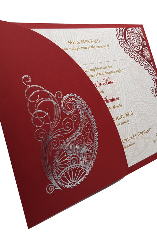 Load image into Gallery viewer, Scarlet Letter-pressed Paisley Invitation - ABC 511

