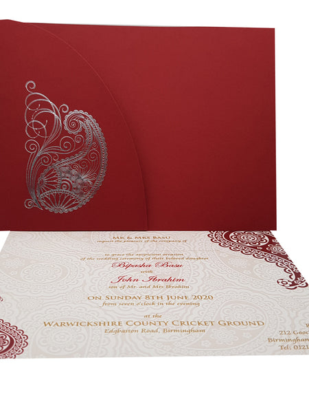 Scarlet Letter-pressed Paisley Invitation - ABC 511