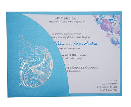 ABC 512 Turquoise and silver paisley pocket invitation