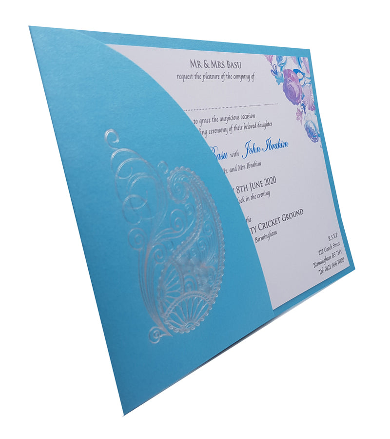 ABC 512 Turquoise and silver paisley pocket invitation