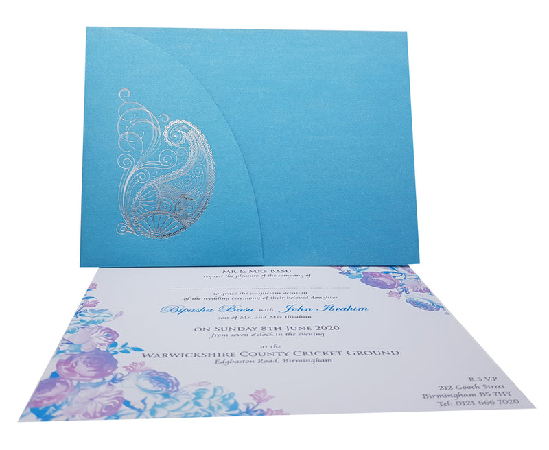 ABC 512 Turquoise and silver paisley pocket invitation