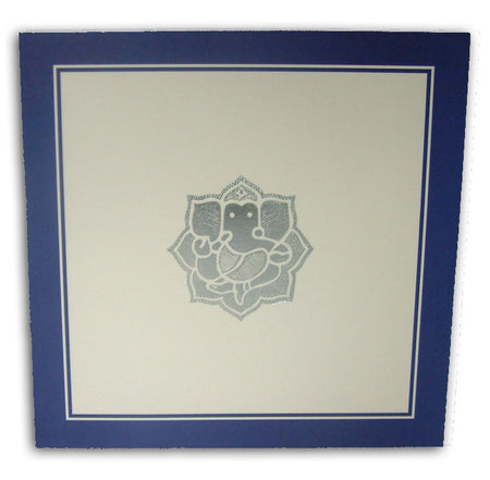 ABC 514 ecru Hindu invitations with a twin navy blue line border