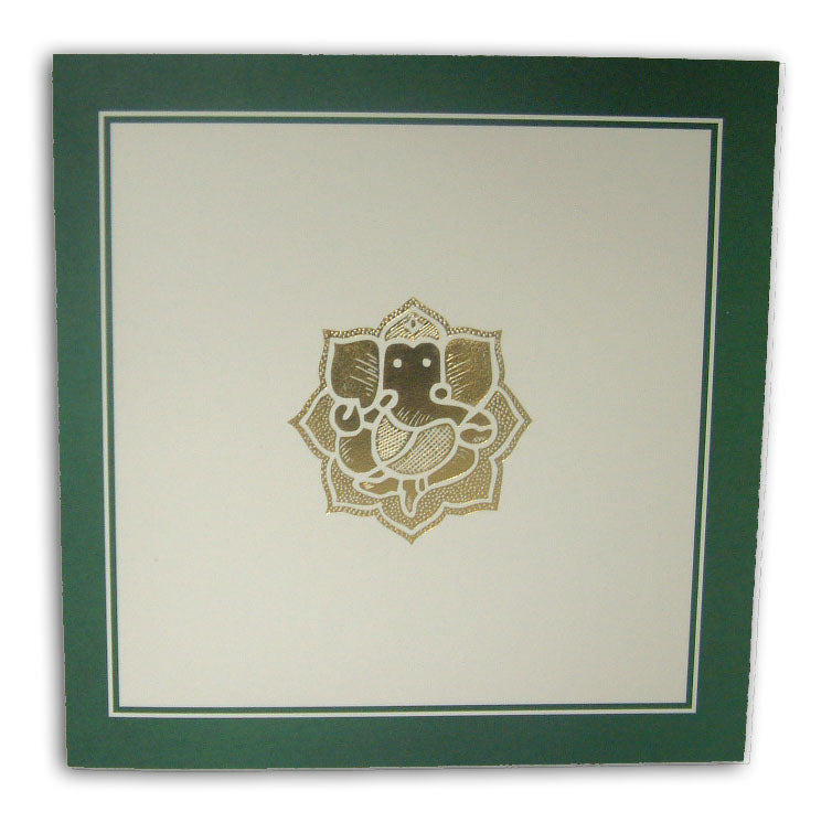 ABC 515 ecru Hindu invitations with a twin forest green line border