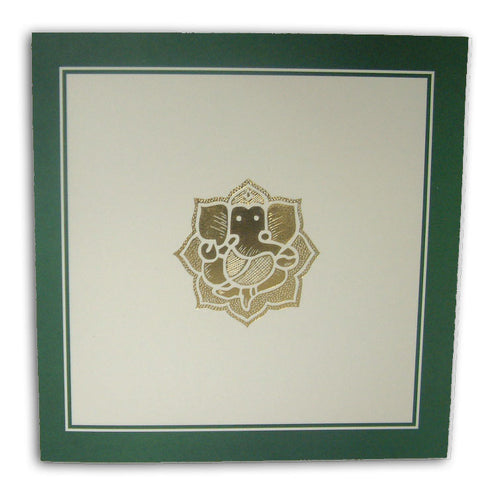 Load image into Gallery viewer, ABC 515 ecru Hindu invitations with a twin forest green line border
