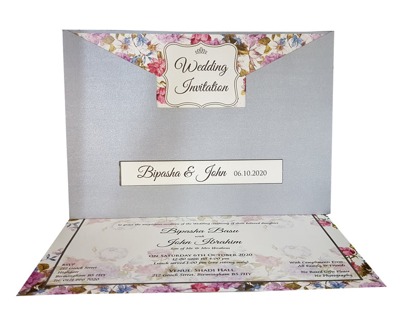 Silver Floral pocket Invitation - ABC 518