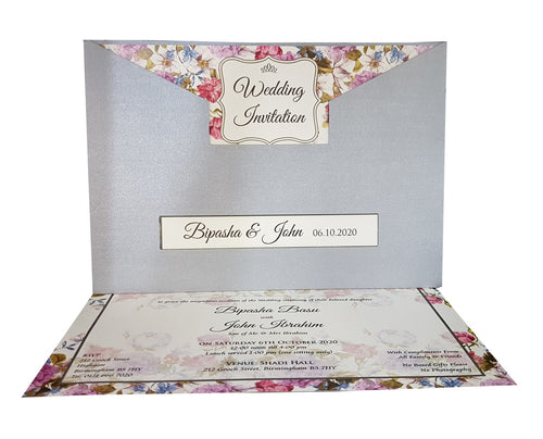 Load image into Gallery viewer, Silver Floral pocket Invitation - ABC 518

