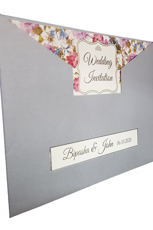 Load image into Gallery viewer, Silver Floral pocket Invitation - ABC 518
