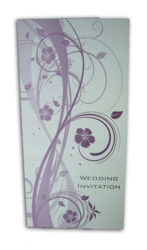 ABC 523 Oyster white wedding invitation whimsical fronds in lavender