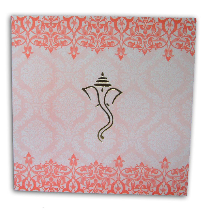 ABC 529 Red and pink damask lace Hindu Ganesh invitation