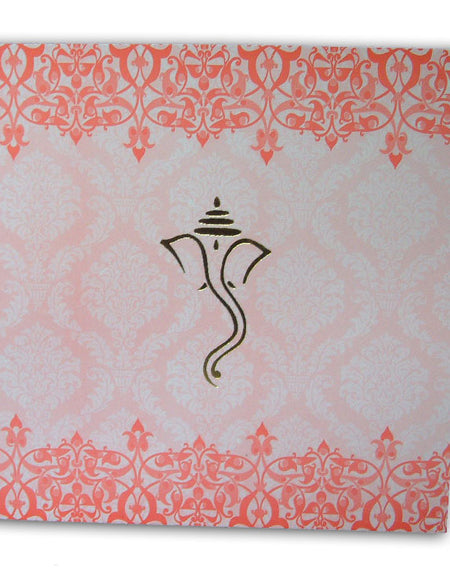 ABC 529 Red and pink damask lace Hindu Ganesh invitation
