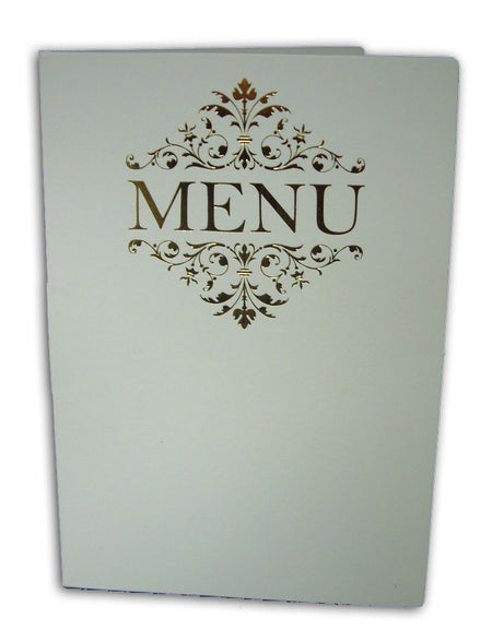 ABC 531 Floral gold letterpressed designed menu on white card