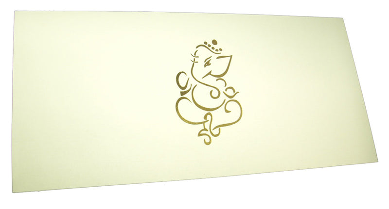 ABC 579 Simple Cream and Gold Hindu Ganesh Invitation Card