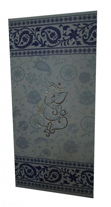 Load image into Gallery viewer, ABC 593 Blue and Silver Letterpress Foiled Hindu Ganesha Invitation
