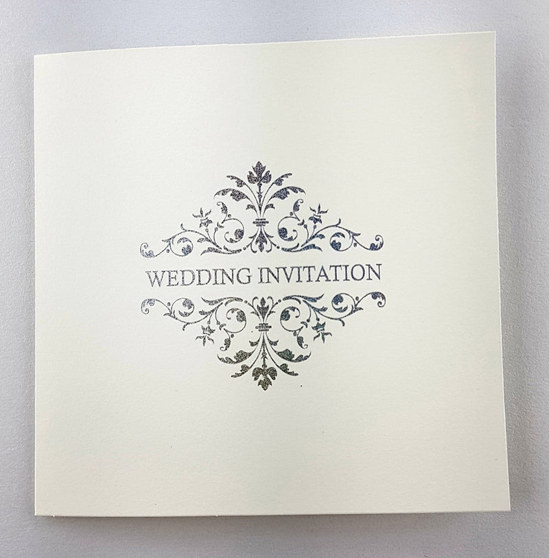 ABC 594 Simple white and silver Budget Wedding Invitation Card Design