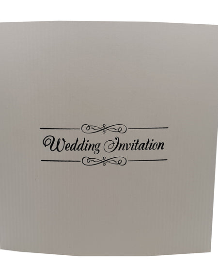 Luxury ribbed card wedding invite with bold black foiled text shaadicards