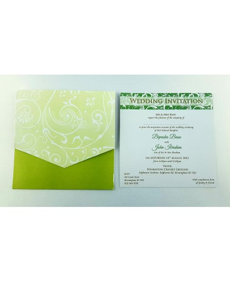ABC 601 Mint green floral pocket party invitations