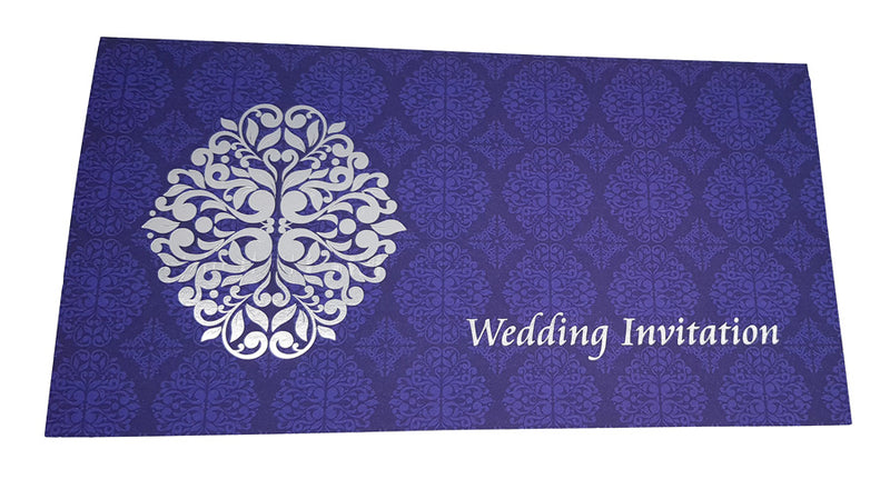 ABC 671 Arabesque design pattern Wedding Invitation in Blue and Silver
