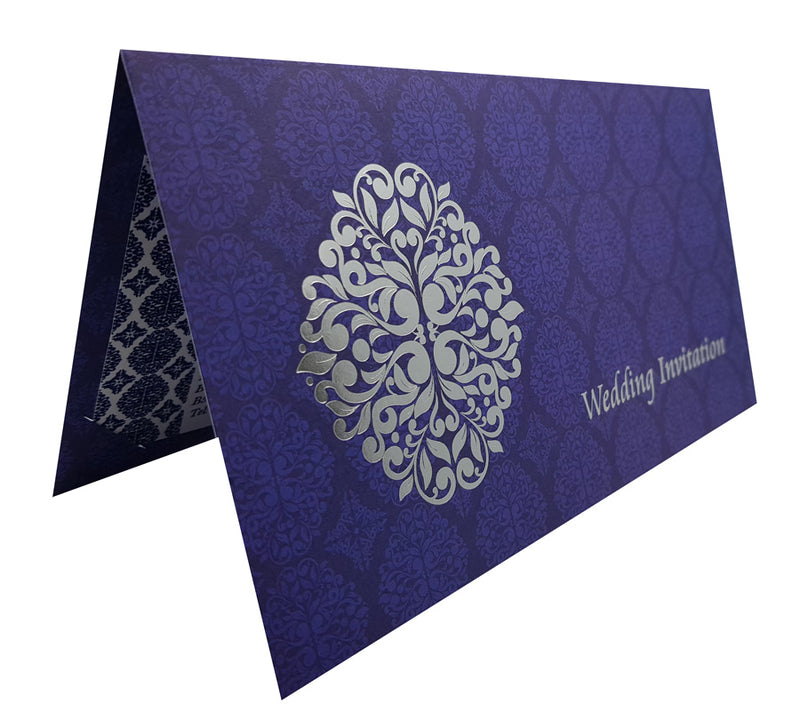 ABC 671 Arabesque design pattern Wedding Invitation in Blue and Silver